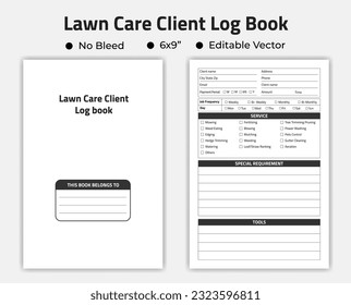 Lawn Care Client Log Book Or Notebook, Low content kdp Planner template	