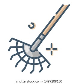 Lawn care - color filled outline icon, lawn grass service, gardening and landscaping, isolated simple sing with rake tool on white background, vector for web, app