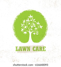 Lawn Care Creative Organic Vector Sign Concept. Eco Tree Icon On Raw Background