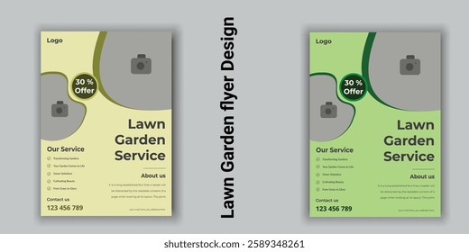 lawn care garden or landscaping service flyer template leaflet, poster, advertise, reports, brochure cover design cutting clean design plantation