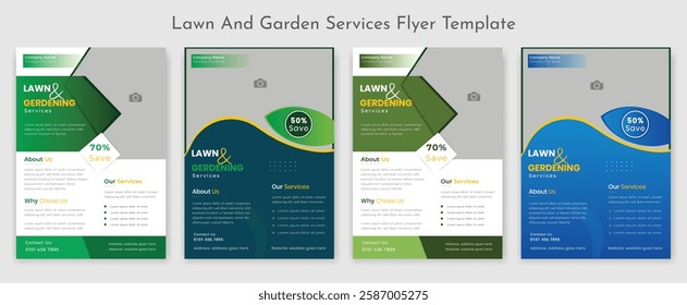 lawn care garden or landscaping services Tree and gardening service poster leaflet design. lawnmower flyer template.