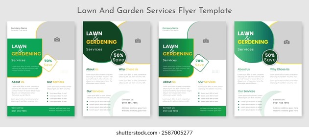 lawn care garden or landscaping services Tree and gardening service poster leaflet design. lawnmower flyer template.