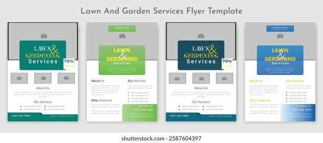  lawn care garden or landscaping services Tree and gardening service poster leaflet design. lawnmower flyer template.