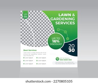 Lawn Care garden social media post template design