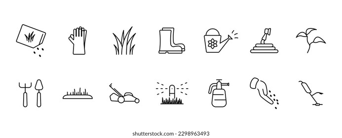 Lawn care gardening icon set illustration