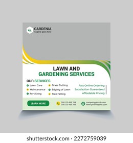 lawn care gardening landscape service social media post banner template