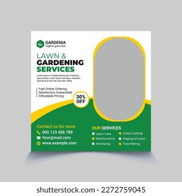 lawn care gardening landscape service social media post banner template