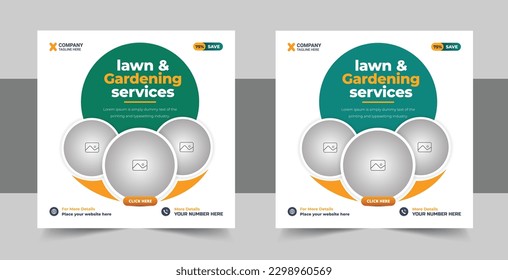 lawn care gardening landscape service social media post banner template, Lawn Mower Garden or Landscaping Service Social Media Post and Web Banner Template design vector