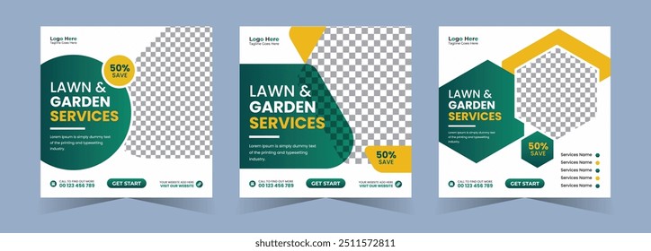 Lawn care and gardening services social media Instagram post web banner design