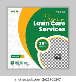 Lawn Care and Gardening Services Square Flyer design template for social media post and web banner