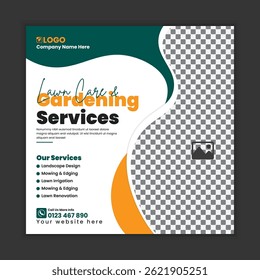 Lawn Care and Gardening Services Square Flyer design template for social media post and web banner