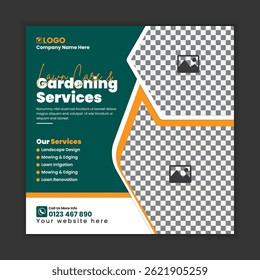 Lawn Care and Gardening Services Square Flyer design template for social media post and web banner