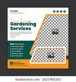 Lawn Care and Gardening Services Square Flyer design template for social media post and web banner