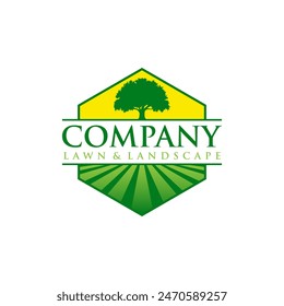 Lawn care graphic vector illustration badge design. landscape services. Tree and grass concept logo design