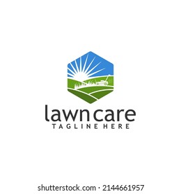 Lawn Care Landscape Grass Concept Logo Design Template 