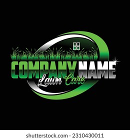 Lawn care logo design on black background. Featuring bold and vibrant graphics, it's sure to capture the attention of potential customers.