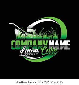 Lawn care logo design on black background. Featuring bold and vibrant graphics, it's sure to capture the attention of potential customers.