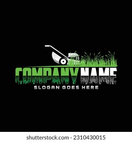 Lawn care logo design on black background. Featuring bold and vibrant graphics, it's sure to capture the attention of potential customers.