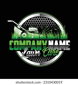 Lawn care logo design on black background. Featuring bold and vibrant graphics, it's sure to capture the attention of potential customers.