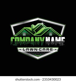 Lawn care logo design on black background. Featuring bold and vibrant graphics, it's sure to capture the attention of potential customers.