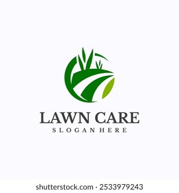 Lawn care logo design template. Green field and agriculture concept. Creative vector symbol.