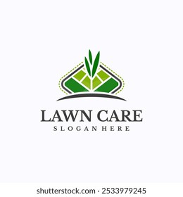 Lawn care logo design template. Green field and agriculture concept. Creative vector symbol.