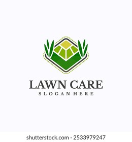 Lawn care logo design template. Green field and agriculture concept. Creative vector symbol.