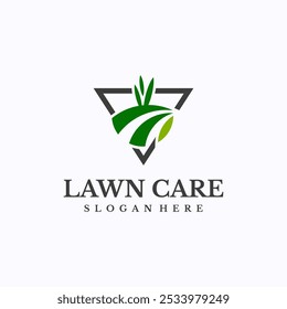 Lawn care logo design template. Green field and agriculture concept. Creative vector symbol.