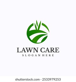 Lawn care logo design template. Green field and agriculture concept. Creative vector symbol.