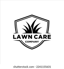 Lawn care logo in shield badge with masculine style design