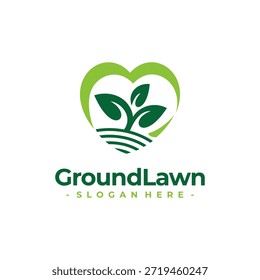 Vetor do logotipo do cuidado da grama. Conceito de ambiente, grama, paisagem e gramado projeto de modelo de logotipo de manutenção.