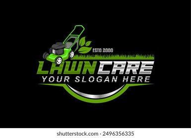 lawn care lawn mower service logo modern design vector template isolated on black background