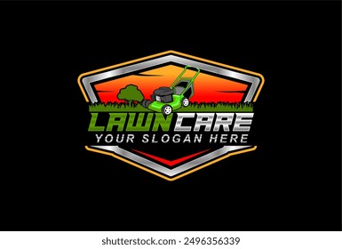 lawn care lawn mower service logo modern design vector template isolated on black background