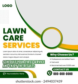 Lawn care professional promotion square banner modern design. Usable for social media post, story, banner, and web