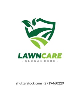 Vetor do logotipo do serviço de cuidados com a grama. Conceito de paisagismo, jardinagem e projeto de modelo de logotipo de manutenção do gramado.