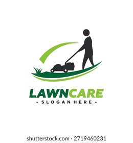 Vetor do logotipo do serviço de cuidados com a grama. Conceito de paisagismo, jardinagem e projeto de modelo de logotipo de manutenção do gramado.