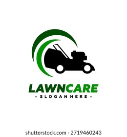 Vetor do logotipo do serviço de cuidados com a grama. Conceito de paisagismo, jardinagem e projeto de modelo de logotipo de manutenção do gramado.
