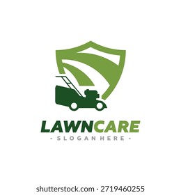 Vetor do logotipo do serviço de cuidados com a grama. Conceito de paisagismo, jardinagem e projeto de modelo de logotipo de manutenção do gramado.