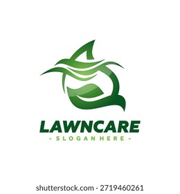 Vetor do logotipo do serviço de cuidados com a grama. Conceito de paisagismo, jardinagem e projeto de modelo de logotipo de manutenção do gramado.