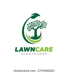 Vetor do logotipo do serviço de cuidados com a grama. Conceito de paisagismo, jardinagem e projeto de modelo de logotipo de manutenção do gramado.