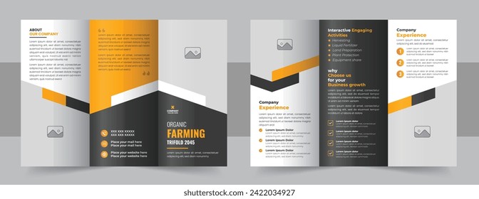 Lawn Care Trifold Brochure Template, Gardening, Landscaper or Agro firming services Creative Tri fold Brochure design layout. Lawn Care Trifold Brochure Template, Gardening, Landscaper or Agro firming