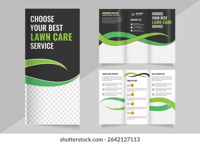  Lawn Care Trifold Brochure Template, Gardening or Landscaper Tri Fold Brochure Design, Lawn Mower Garden or Landscaping Agricultural service Design