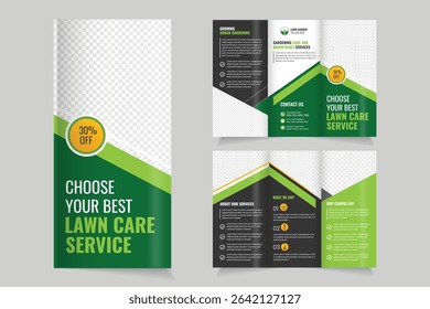  Lawn Care Trifold Brochure Template, Gardening or Landscaper Tri Fold Brochure Design, Lawn Mower Garden or Landscaping Agricultural service Design