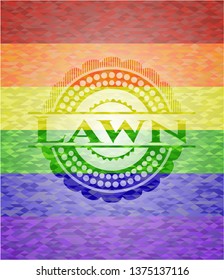 Lawn emblem on mosaic background with the colors of the LGBT flag