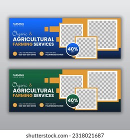 Lawn and garden farming service social media facebook cover and web banner template vector set
