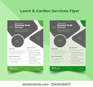 Lawn Garden Flyer Template. Business Flyer poster pamphlet brochure cover design layout background, A4 size leaflet, grass, equipment, gardener, care, grass, clean, cutting, agriculture, plantation