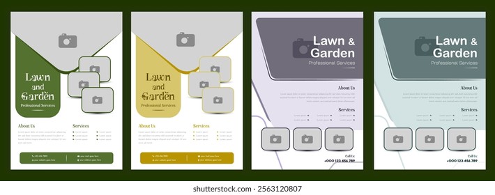 Lawn Garden Flyer Template. Business Flyer poster pamphlet brochure cover design layout, A4 size leaflet, grass, equipment, gardener, care, grass, clean, cutting, agriculture, plantation eps 10.