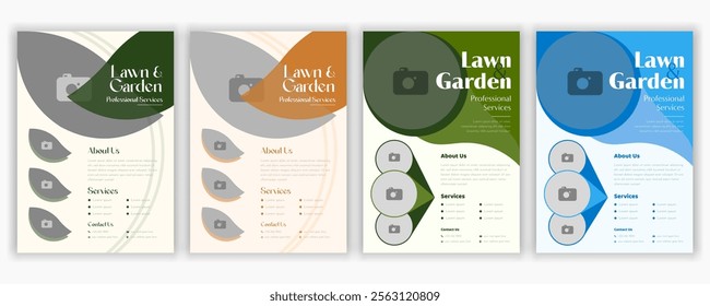 Lawn Garden Flyer Template. Business Flyer poster pamphlet brochure cover design layout, A4 size leaflet, grass, equipment, gardener, care, grass, clean, cutting, agriculture, plantation eps 10.