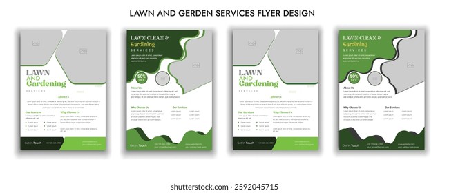 Lawn Garden Flyer Template. Business Flyer poster pamphlet brochure cover design layout, A4 size leaflet, grass, equipment, gardener, care, grass, clean, cutting, agriculture, plantation eps 10.