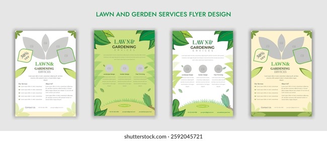 Lawn Garden Flyer Template. Business Flyer poster pamphlet brochure cover design layout, A4 size leaflet, grass, equipment, gardener, care, grass, clean, cutting, agriculture, plantation eps 10.